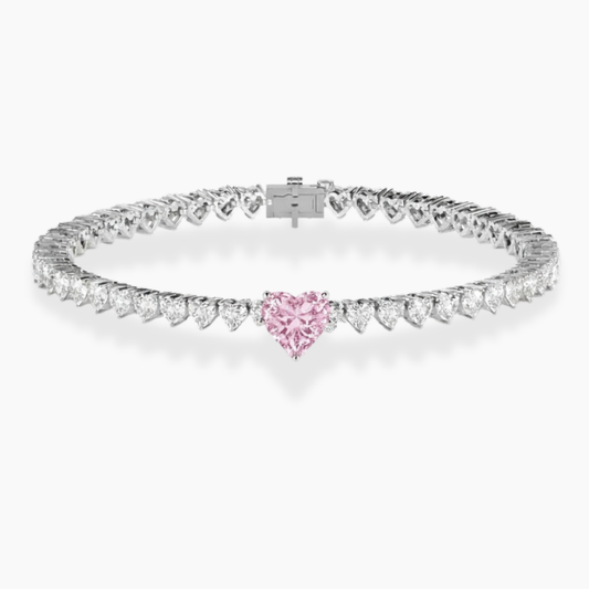 Pink Heart Tennis Lab Diamond Bracelet (5 ct. tw.) 18K White Gold