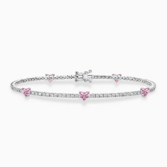 Pink Heart Tennis Lab Diamond Bracelet (15 ct. tw.) 18K White Gold