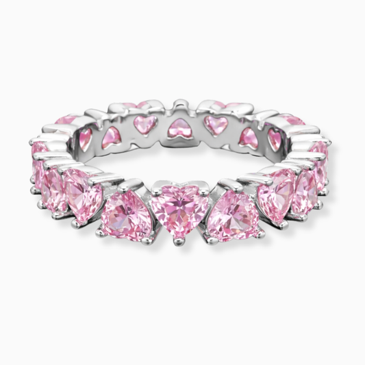 North-South Pink Heart Eternity Lab Grown Diamond Band Ring 18K Gold