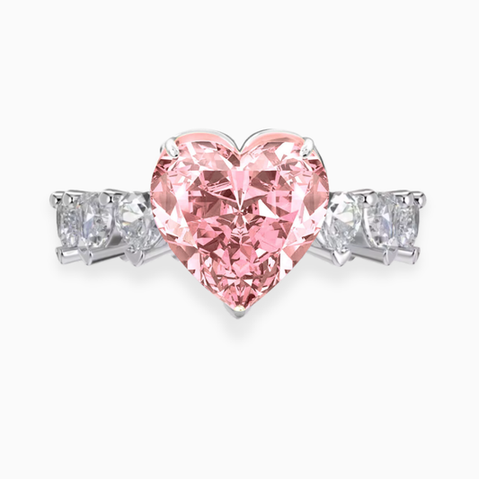 Pink Heart on Heat Eternity Lab Diamond Ring in White Gold 18K 7 CT TW