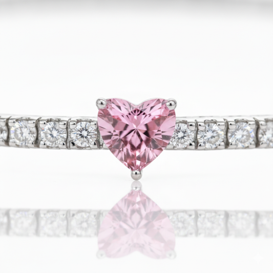 Pink Heart Tennis Lab Diamond Bracelet (15 ct. tw.) 18K White Gold