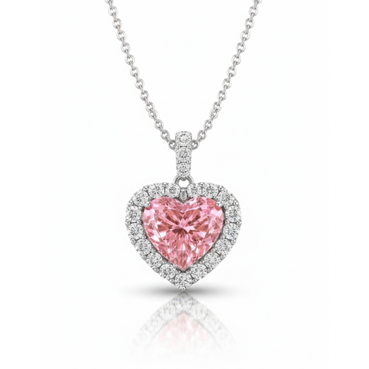 Halo Pink Heart Pendant Lab Diamond ( 3 ct. tw. ) Necklace 18K Gold
