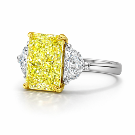 Trilogy Fancy Yellow Radiant (Epaulette Side Diamonds ) Lab Diamond Ring in White Gold 18K