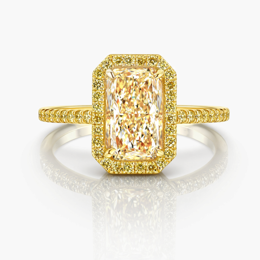 Halo Pave Fancy Yellow Radiant (Yellow Pave and Halo Diamonds) Lab Diamond Ring in Yellow Gold 18K