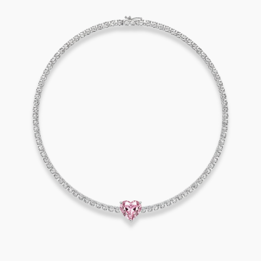 Pink Heart Tennis Lab Diamond ( 18 ct. tw. ) Chocker Necklace (14 in.) 18K White Gold