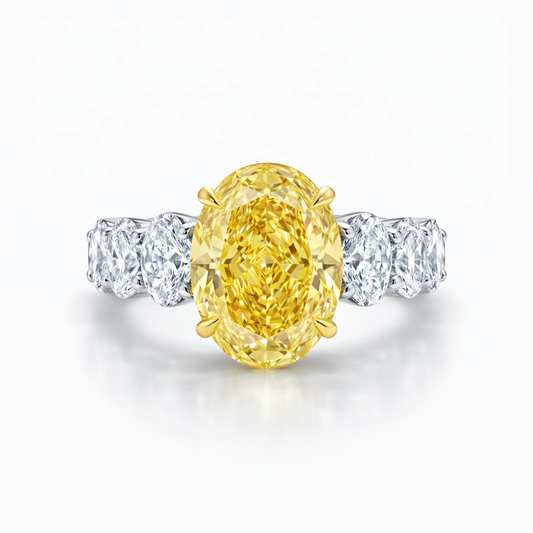 Nathalie Fancy Yellow Oval on an Oval Eternity Band Lab Diamond Ring in White Gold 18K
