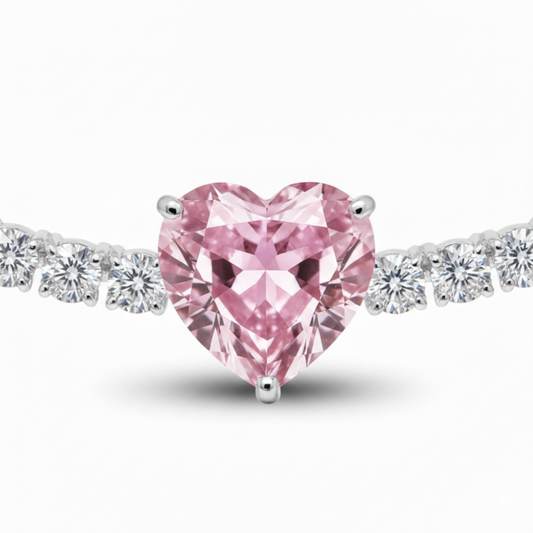 Pink Heart Tennis Lab Diamond ( 18 ct. tw. ) Chocker Necklace (14 in.) 18K White Gold