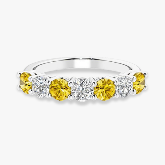 Fancy Yellow Half-Eternity Alternating White and Yellow Diamonds Lab Grown Diamond Band Ring 18K Gold