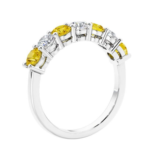 Fancy Yellow Half-Eternity Alternating White and Yellow Diamonds Lab Grown Diamond Band Ring 18K Gold