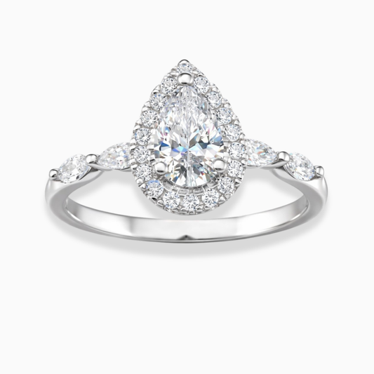 Halo Marquise Accents Lab Diamond Ring in 18K Gold - Pear