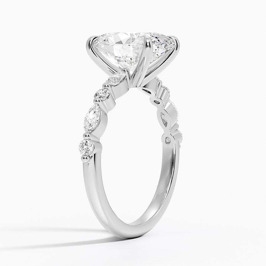 3 carat IGI certified VS1 F lab grown oval diamond. White gold18K setting. Side lab diamond 0.3 carat.
