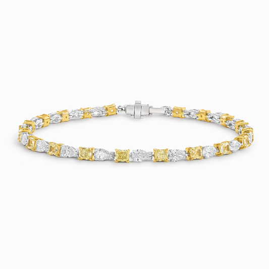 Fancy Yellow Cushion White Pear Alternating Lab Diamond Bracelet (7 ct. tw.) 18K White Gold