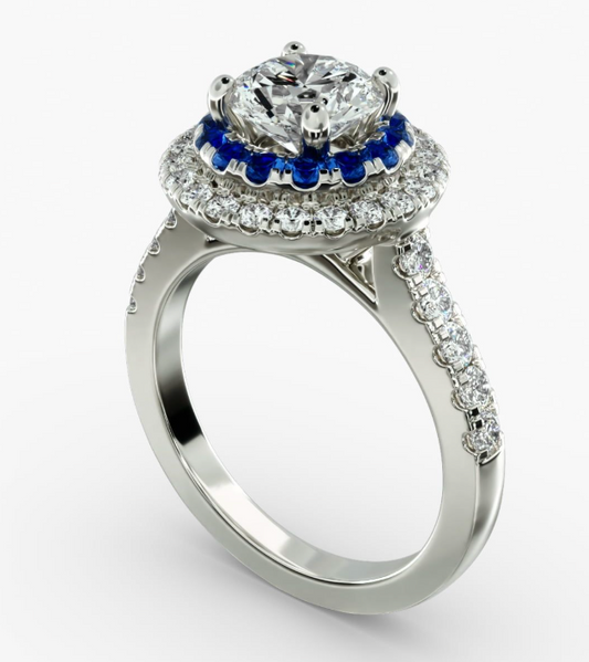 3 carat VVS1 D lab diamond IGI certified LG675514824 ; 0.25 carat side lab diamond VVS. Sapphire blue. Platinum ring. Size 49