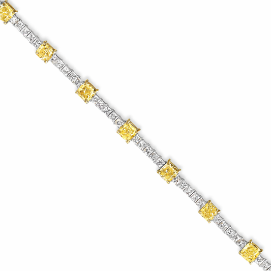 Fancy Yellow and White Alternating Cushion Tennis Lab Diamond Bracelet 8 ct. tw.) 18K White Gold