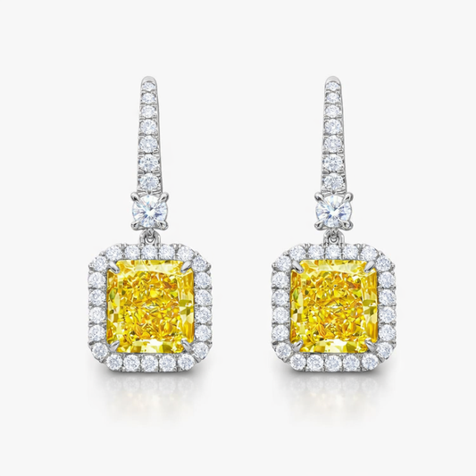 Angelica Halo Yellow Radiant Drop Lab Diamond Earrings ( 3.6 ct tw * 2 ) 18K Gold