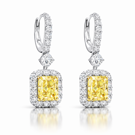 Angelica Halo Yellow Radiant Drop Lab Diamond Earrings ( 3.6 ct tw * 2 ) 18K Gold