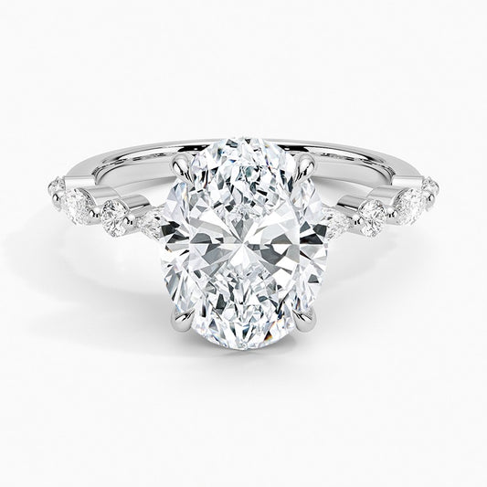 3 carat IGI certified VS1 F lab grown oval diamond. White gold18K setting. Side lab diamond 0.3 carat.