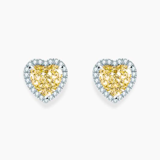 Halo Yellow Heart Stud Lab Diamond Earrings ( 2 ct * 2 ) 18K Gold