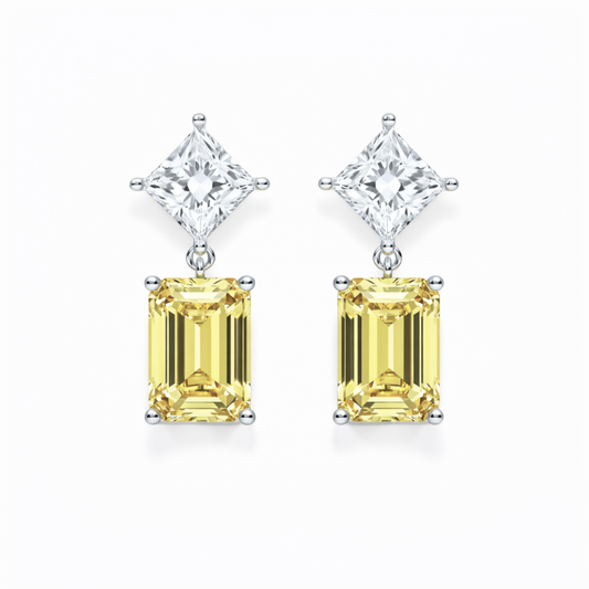 Jessica Yellow Emerald and Princess Drop Lab Diamond Earrings ( 5 ct tw * 2 ) 18K Gold