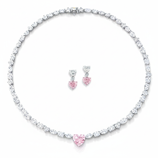 30 Carat Alma Fancy Pink High Jewelry Bridal Lab-Grown Diamond Set 18K White Gold