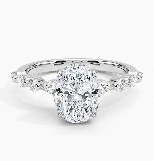 2 carat IGI certified VS1 F lab grown oval diamond. White gold18K setting. Side lab diamond 0.3 carat.