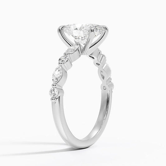 2 carat IGI certified VS1 F lab grown oval diamond. White gold18K setting. Side lab diamond 0.3 carat.