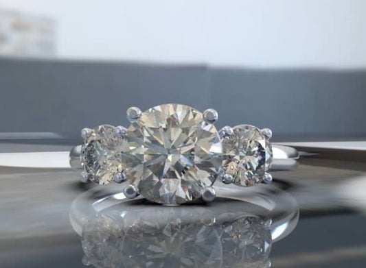 2 carat round IGI certified lab diamond VS1 f center. 0.3ct x2 round side stones, white gold18k. Band below 4mm, yellow Gold18karat. Size 48