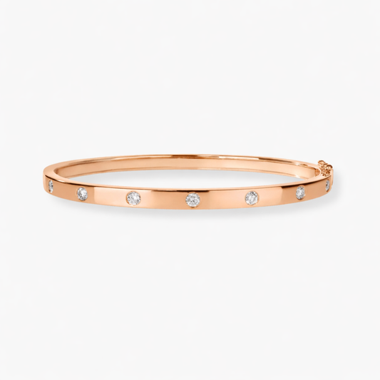 Astoria Round Flush Set Lab Diamond ( 1 ct. tw) Bangle Bracelet 18K Gold