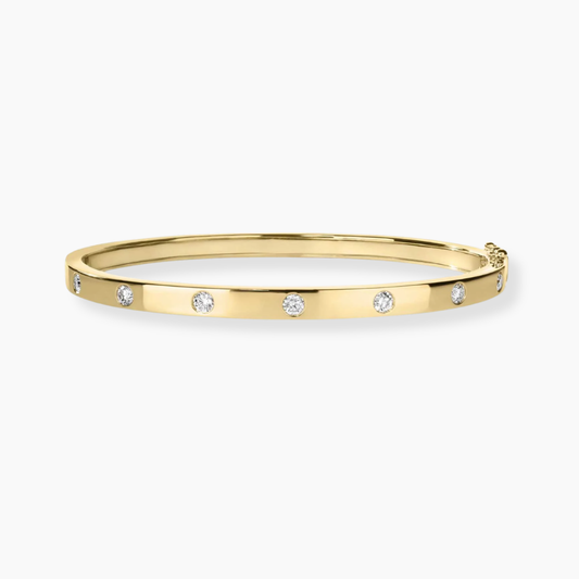 Astoria Round Flush Set Lab Diamond ( 1 ct. tw) Bangle Bracelet 18K Gold