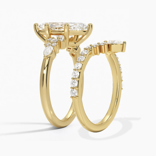 Katie Marquise Lab Diamond Bridal Ring Set - Marquise Pave 3 ct + V-shaped Band Yellow Gold 18K