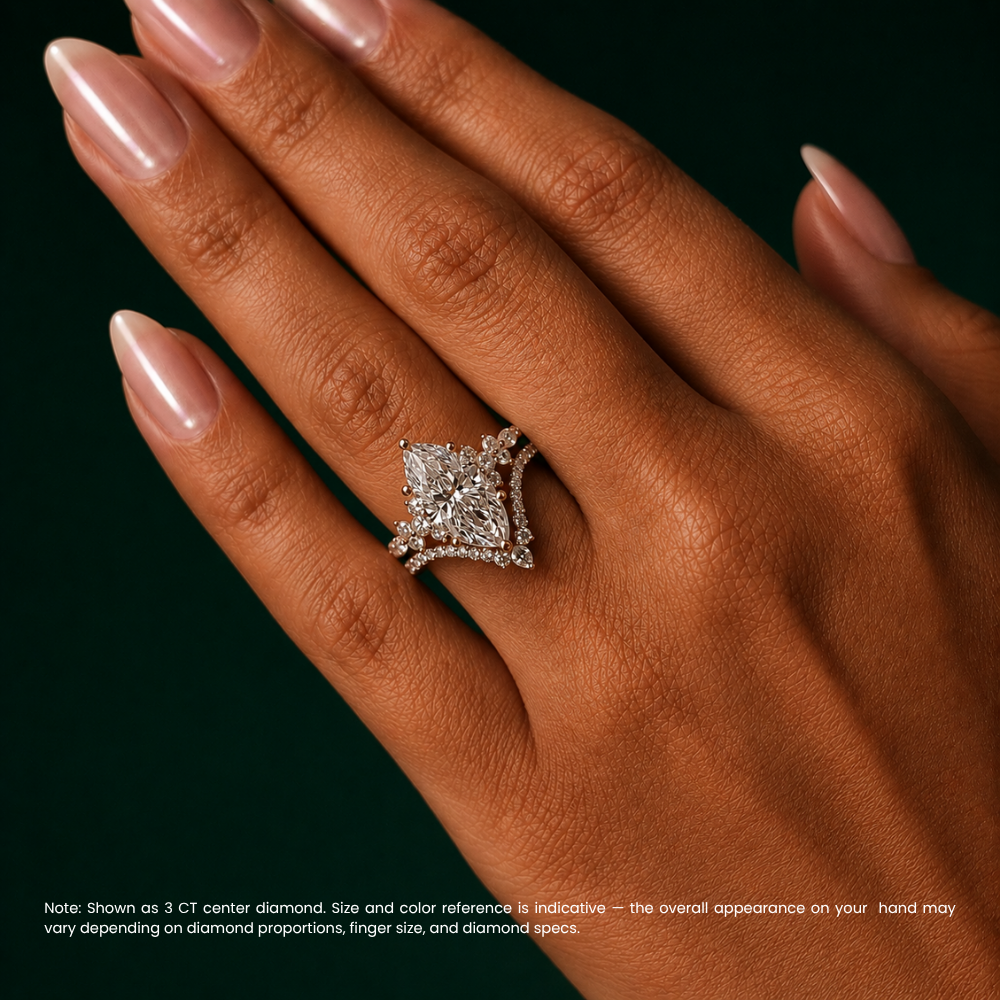 Katie Marquise Lab Diamond Bridal Ring Set - Marquise Pave 3 ct + V-shaped Band Yellow Gold 18K