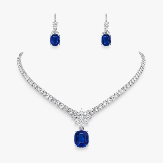 41 Carat Set Evetty High Jewellery Lab Diamond (41 Carat) and Sapphire Necklace (16 in.) and Earrings in 18K White Gold