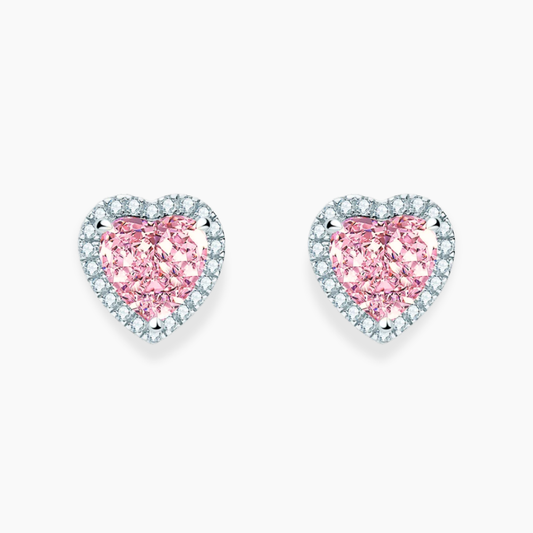 Halo Pink Heart Stud Lab Diamond Earrings ( 2 ct * 2 ) 18K Gold