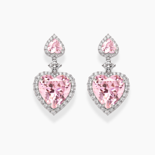 Gracia Halo Pink Heart Drop Lab Diamond Earrings ( 3.5 ct tw * 2 ) 18K Gold