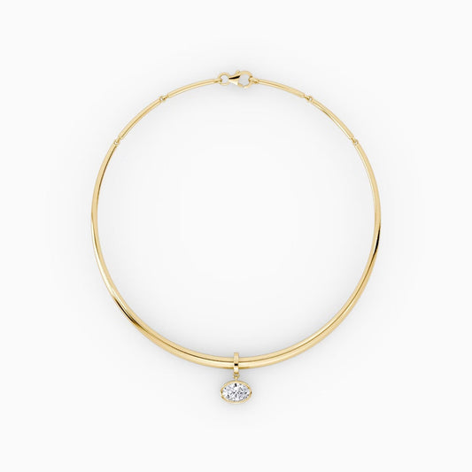 Oval Bezel Lab Diamond (4 ct.) Chocker Pendant Yellow Gold (16 in.)