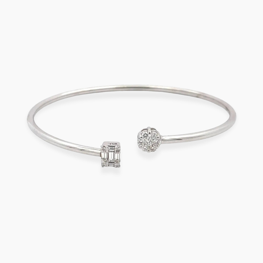 Baguette & Round Lab Diamond ( 1 ct. tw. ) Open Bangle Bracelet 18K Gold