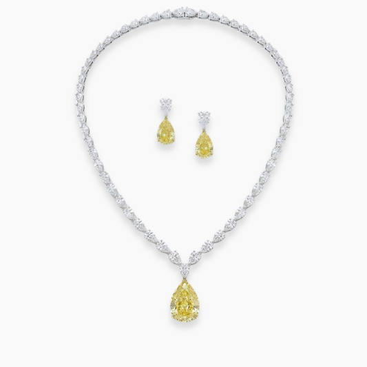 36 Carat Melanka Pear Lab-Grown Diamond Bridal Jewelry Set (Necklace & Earrings) in 18K White Gold