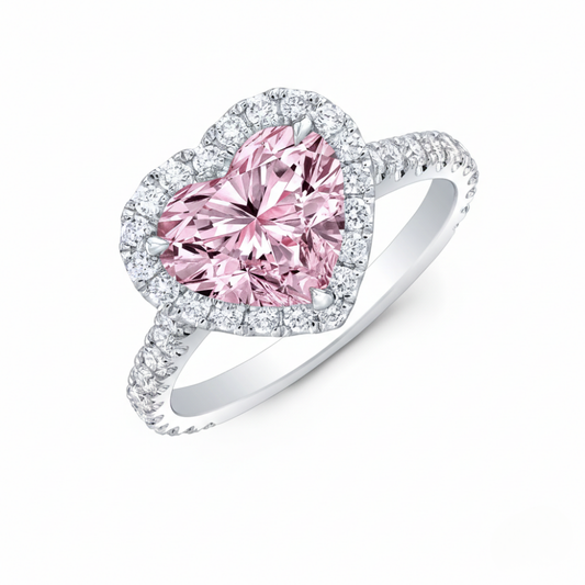 Pave Pink Heart Lab Diamond Ring in White Gold 18K