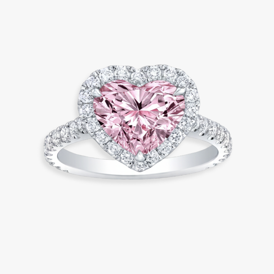 Pave Pink Heart Lab Diamond Ring in White Gold 18K