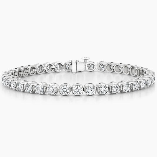 White gold tennis bracelet with round lab-grown diamonds, luxury jewelry on white background
