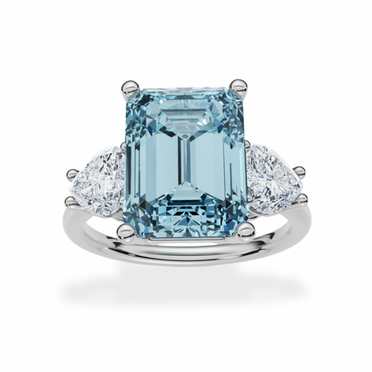 Trilogy Fancy Colored Lab Diamond Ring (Heart Side Diamonds) in White Gold 18K