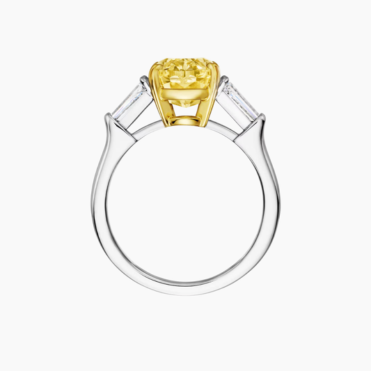 Trilogy (Baguette Side Diamonds) Fancy Yellow Oval Lab Grown Diamond Ring in White Gold 18K