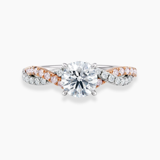 Twisted Fancy Pink Pave Round Lab Diamond Ring in White and Rose Gold 18K