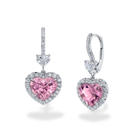 Angelica Halo Pink Heart Drop Lab Diamond Earrings ( 3.6 ct tw * 2 ) 18K Gold