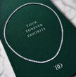 Diamond tennis necklace on a green box with 'Your Forever Favorite' text, ecomposer-metal type-white-gold-18k, ecomposer-metal type-yellow-gold-18k, ecomposer-metal type-rose-gold-18k