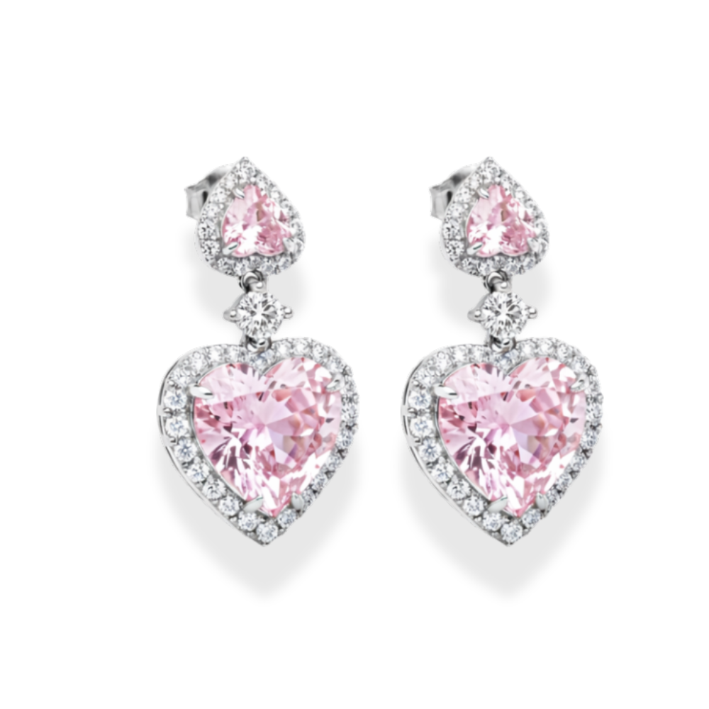 Gracia Halo Pink Heart Drop Lab Diamond Earrings ( 3.5 ct tw * 2 ) 18K Gold
