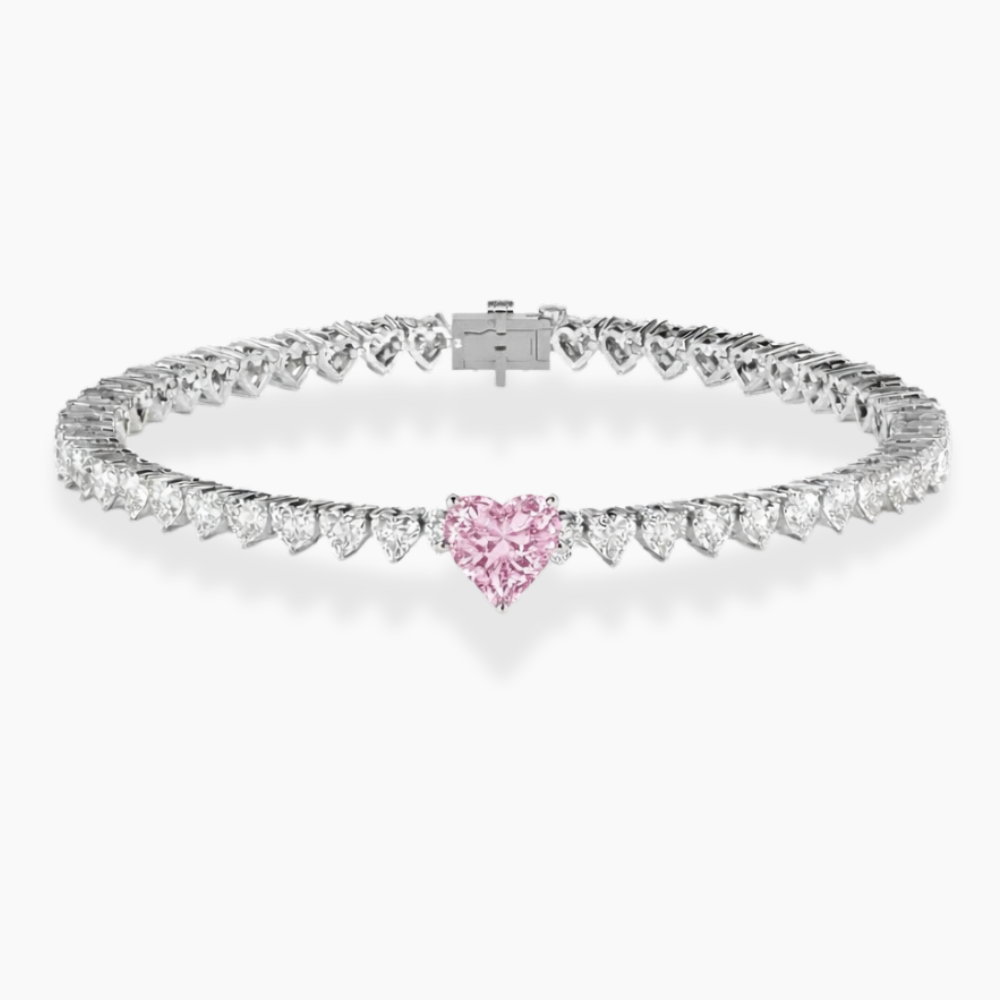 Pink Heart Tennis Lab Diamond Bracelet (5 ct. tw.) 18K White Gold