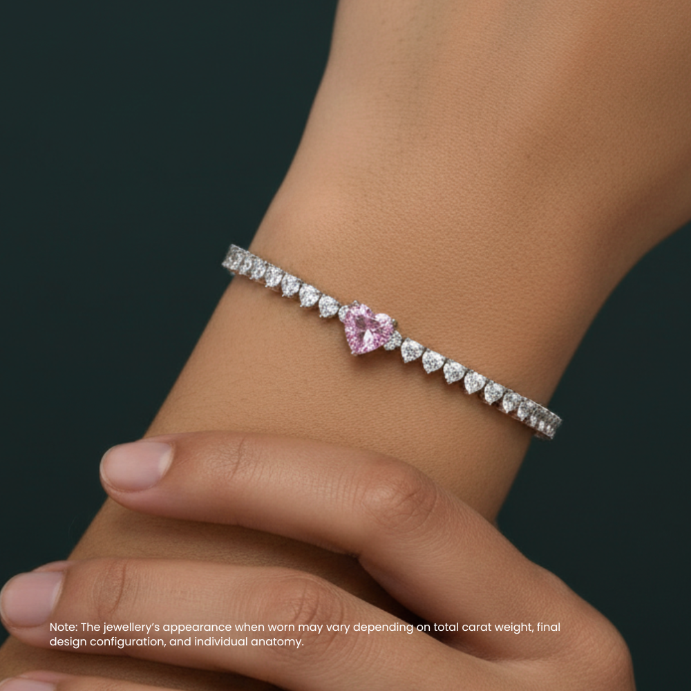 Pink Heart Tennis Lab Diamond Bracelet (5 ct. tw.) 18K White Gold