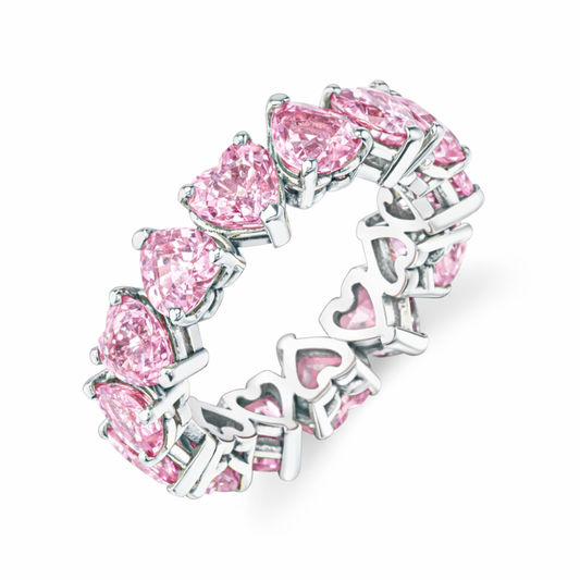 North-South Pink Heart Eternity Lab Grown Diamond Band Ring 18K Gold