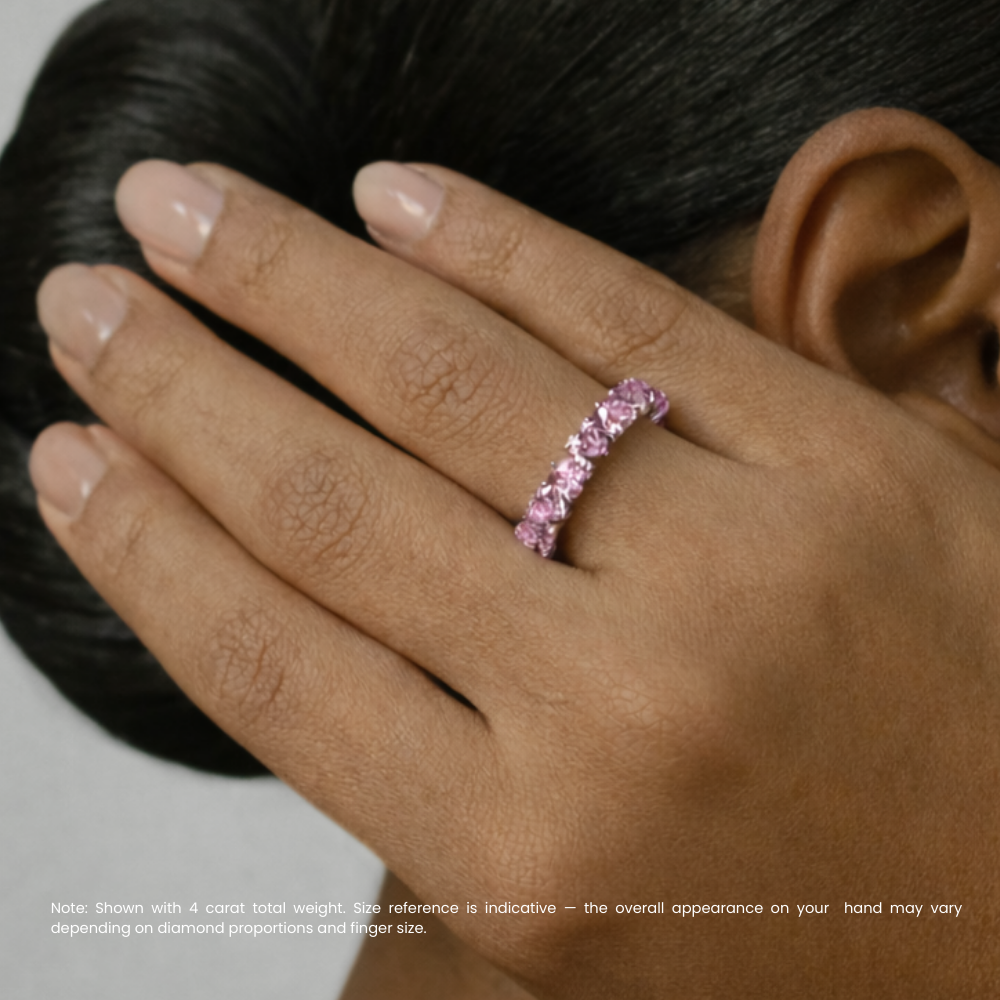 North-South Pink Heart Eternity Lab Grown Diamond Band Ring 18K Gold